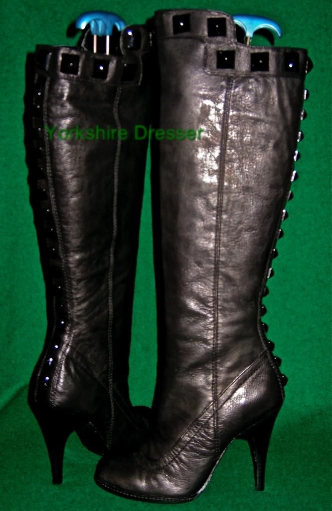 New Karen Millen £250 Long Black Studded Boots Asstd