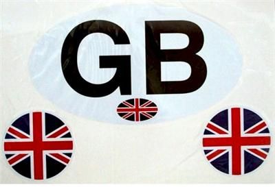GB Great Britain Decal Car Sticker with 2 Miniature Union Jack Sticker