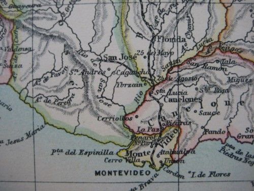 Original 1888 Railroad Map Uruguay Montevideo Durazno San Jose Salto