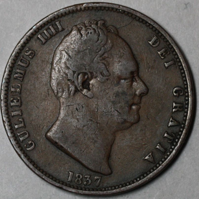 1837 RARE 1 2 Half Penny King William IV Great Britain Old US Money