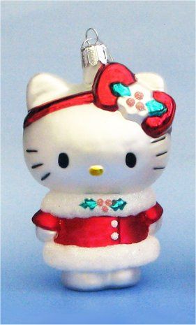Hello Kitty in Red Holly Coat Glass Christmas Ornament Cat Holiday