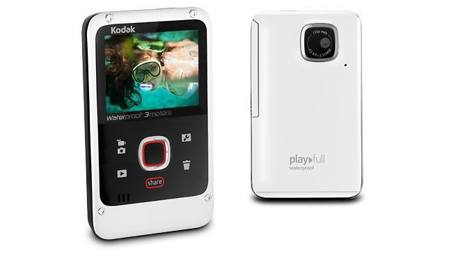 Kodak ZE2 PlayFull Waterproof Video Camera (White) + 4gb memory card