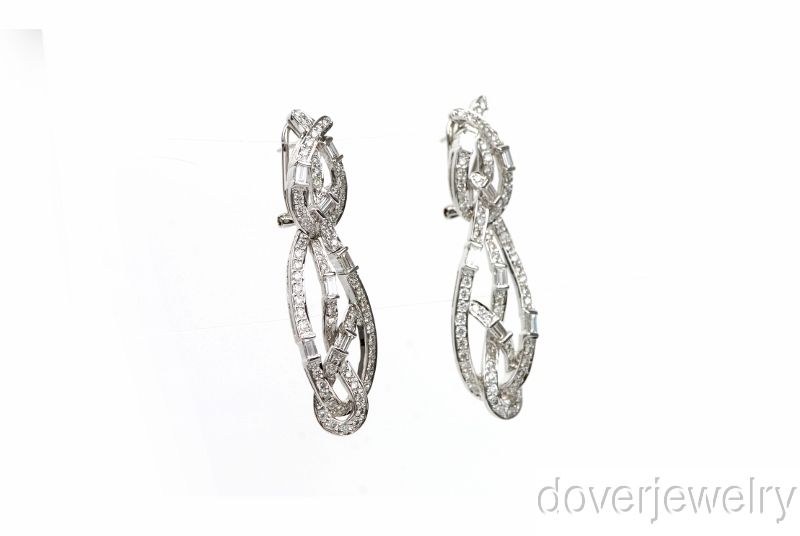 Modern 3 18ct Diamond 18K Gold Long Drop Clip Earrings