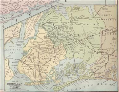 1901 Long Island New York Color Atlas Map Brooklyn Kings etc 111 yrs