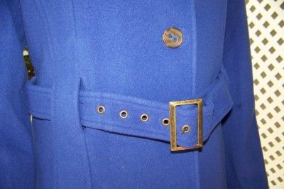Marvin Richards M L Royal Blue Belted Funnel Neck Cashmere Wool Coat L