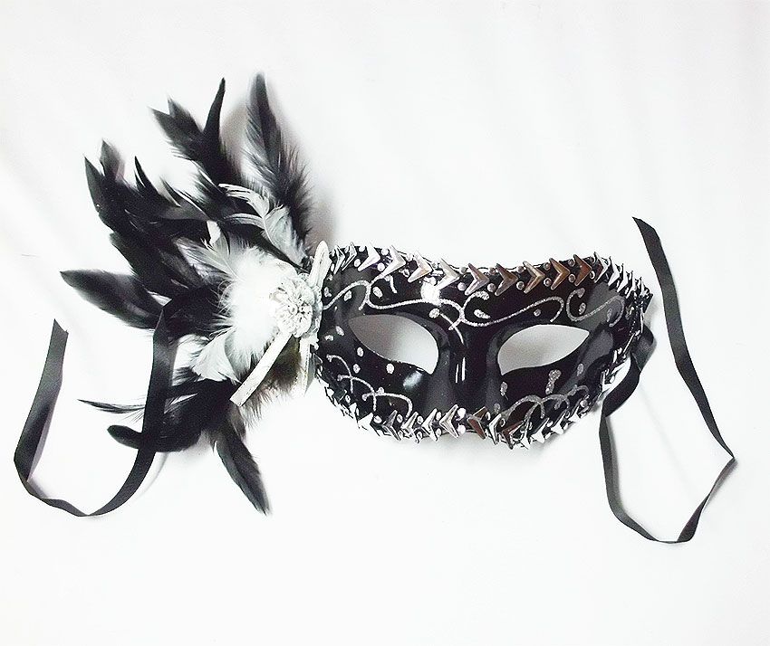 Men or Women Sexy Luxury Masquerade Party Mask Feather N Glitter Black