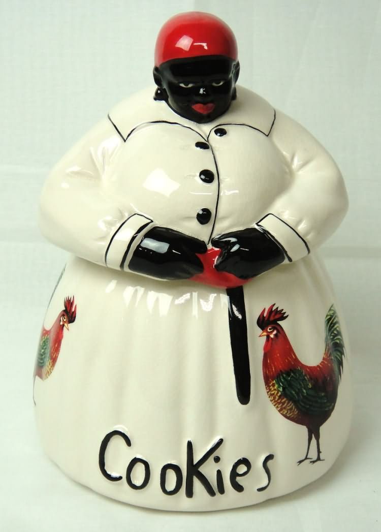McCoy Black Americana Mammy Roosters Cookie Jar Cream White Dress