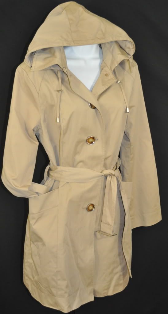 New Michael Kors Womens Hooded Trench Coat Belt Khaki Size Medium