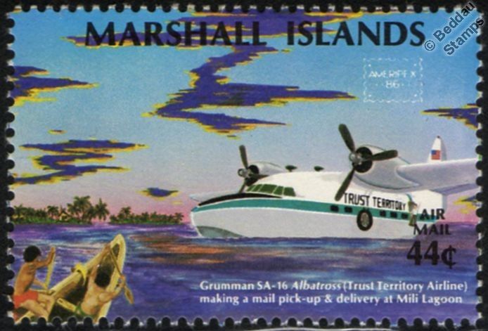GRUMMAN SA 16 ALBATROSS Seaplane Aircraft Mint Stamp (1986 Marshall