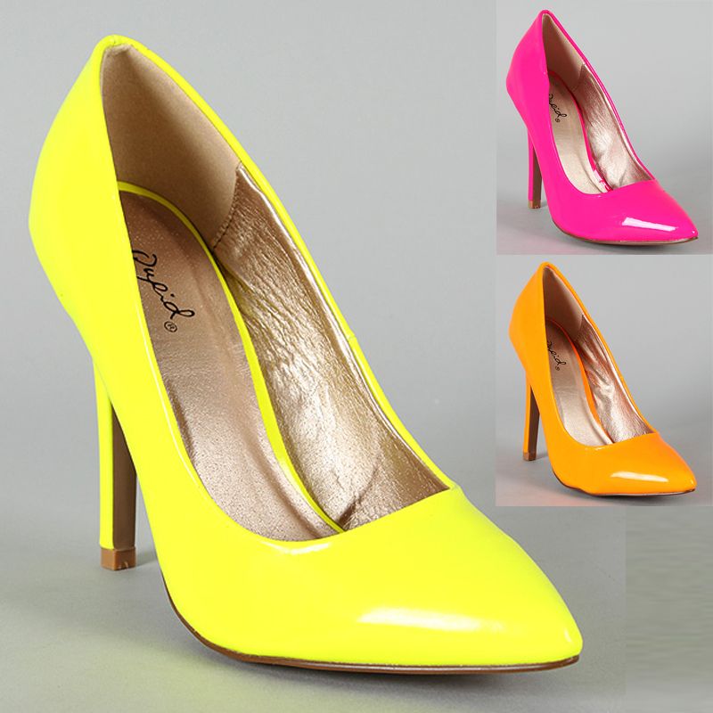 Womens Shoes High Heels Neon Patent Platform Stiletto Pumps Yellow