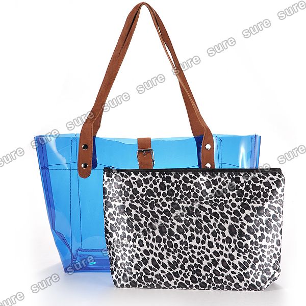 2tlg Damen Handtasche Tote Bag mit Leopard Organizer für Reise und