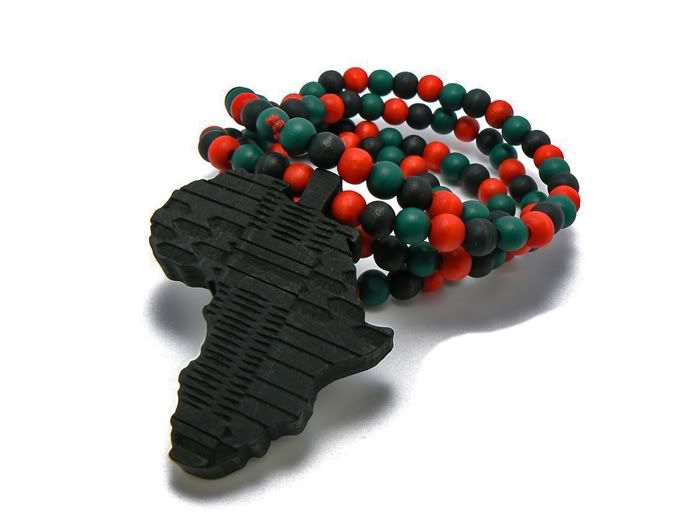 BLACK WOOD AFRICA PENDANT COLORED BEADS CHAIN AFRICAN CONTINENT WOODEN