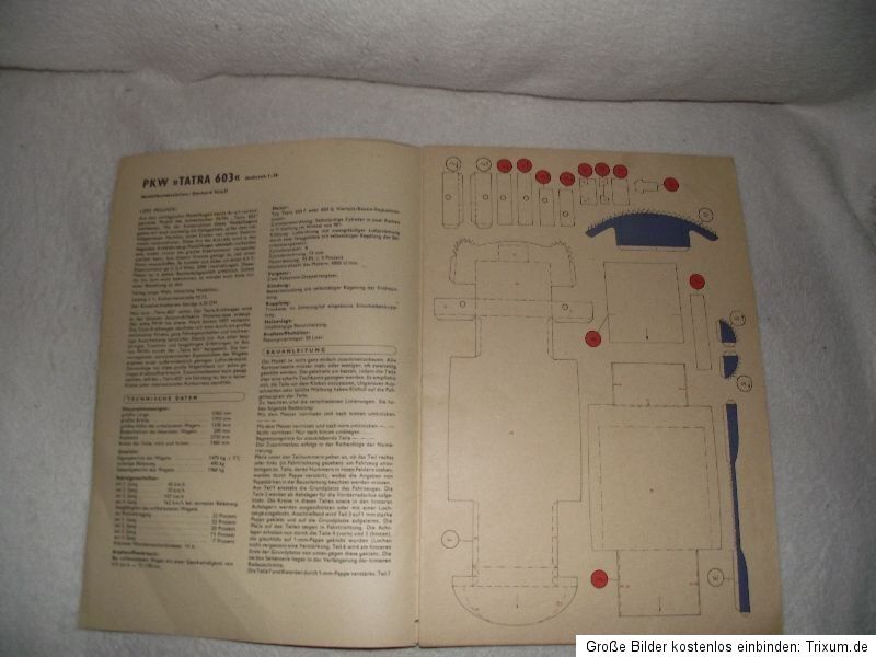1964 Kranich Modell Bogen PKW Tatra 603