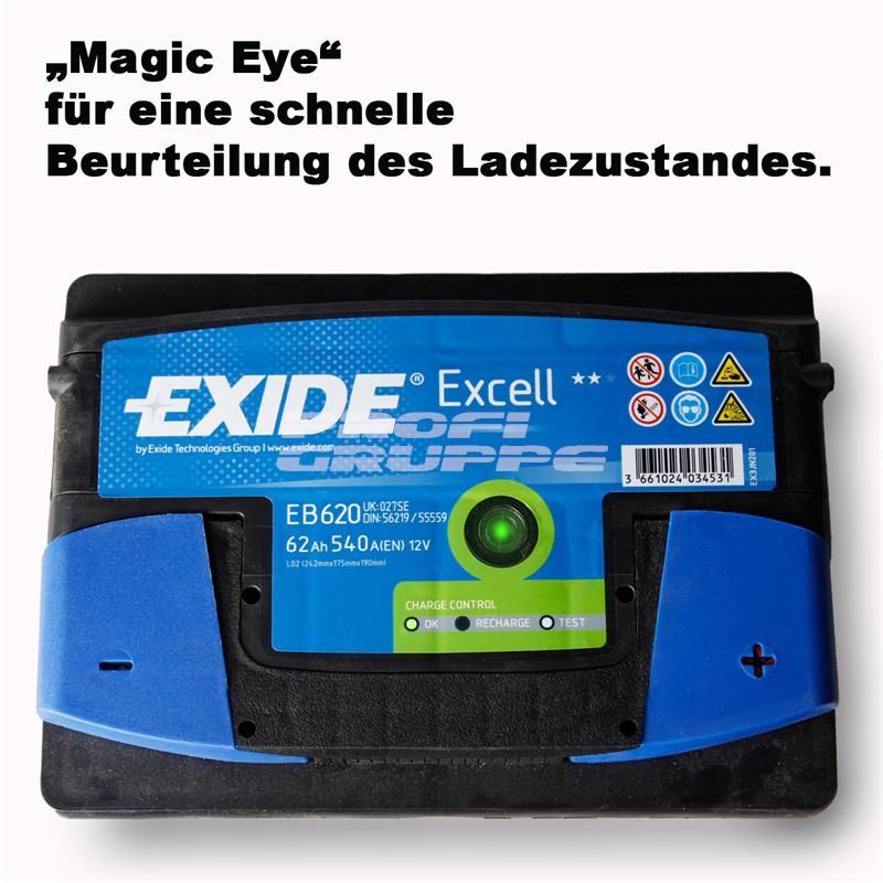 EXIDE EXCELL / 62Ah / Autobatterie / Starterbatterie / Batterie